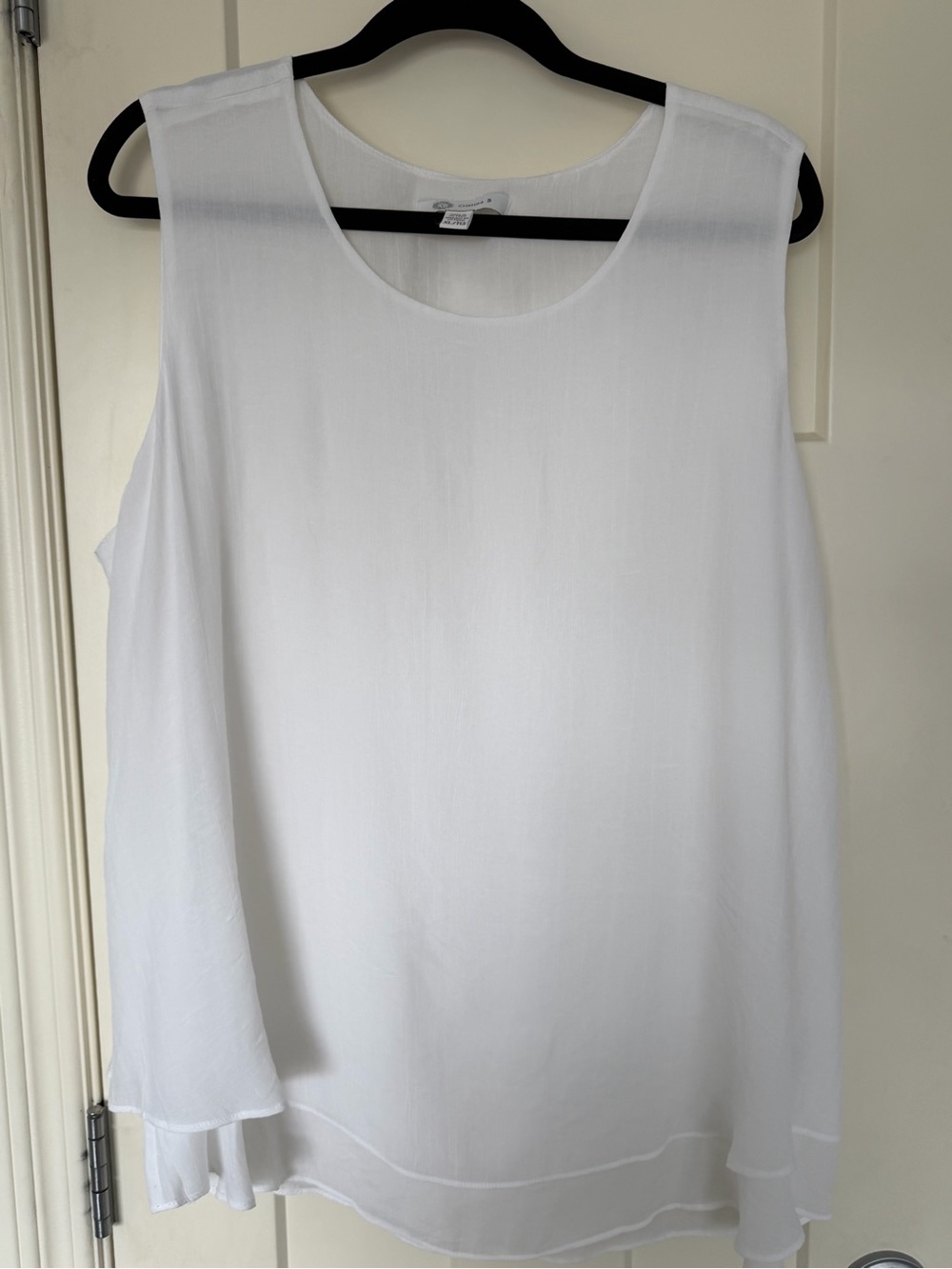 Women's White Layered Chiffon Scoop Neck Tank